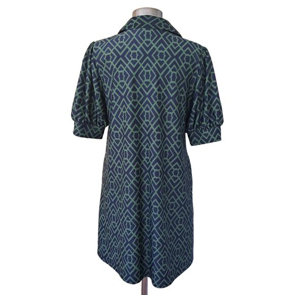JUDE CONNALLY Emerson Puff Sleeve Mini Dress Small Garden Lattice Navy Green - Picture 5 of 12